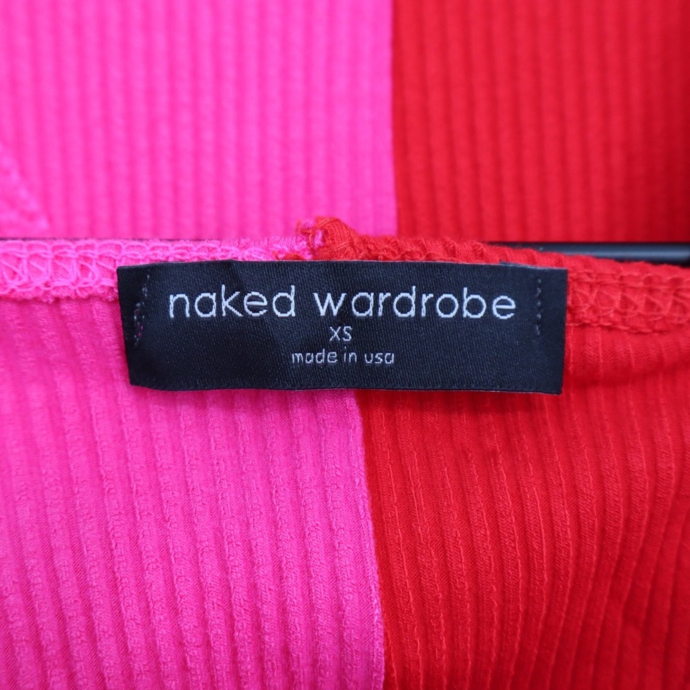 Naked Wardrobe Pink Red Colorblock Ribbed Midi Bodycon Dress XS - Picture 4 of 8